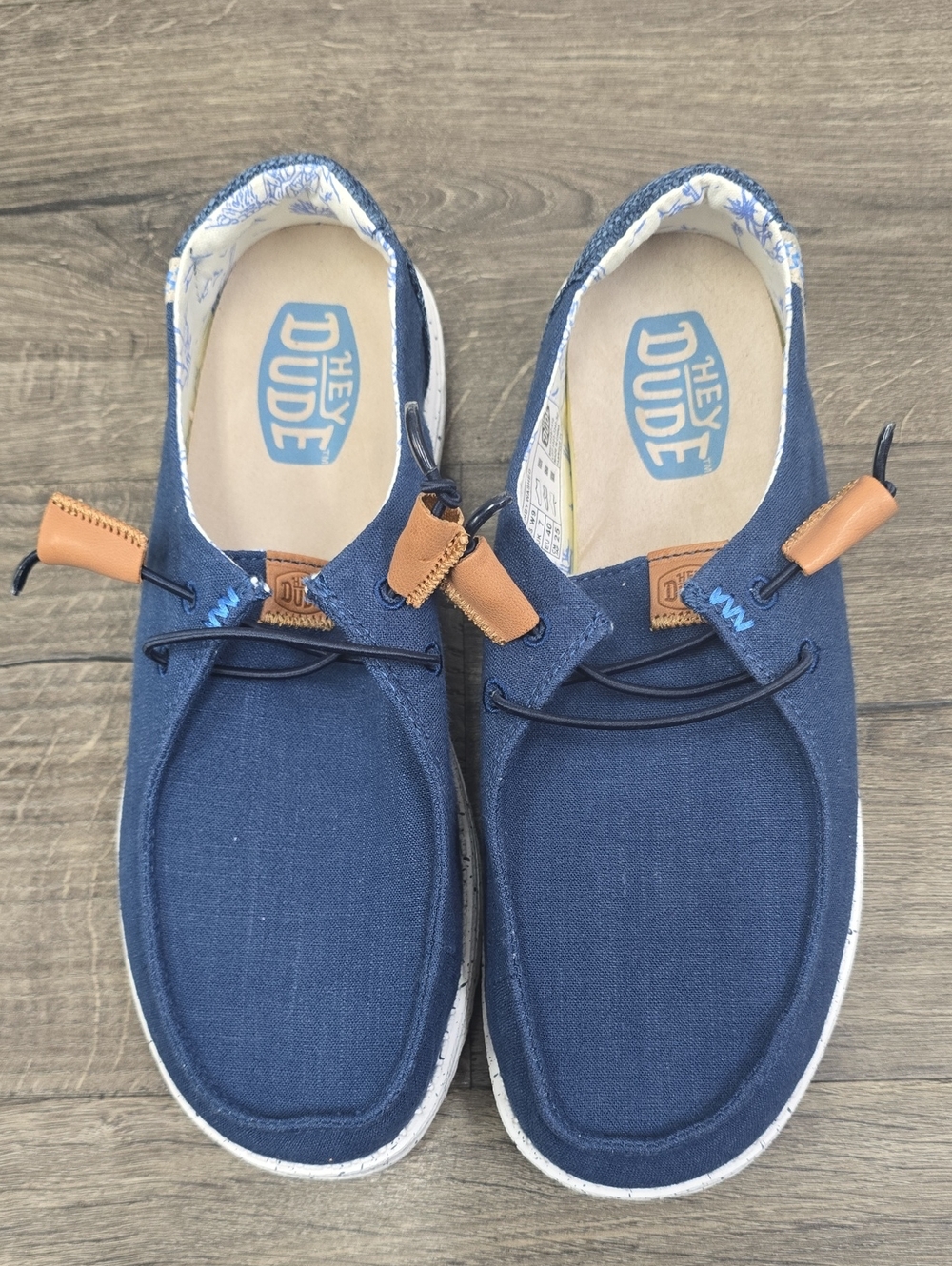 Hey Dude Navy Canvas Slip-On Loafers with Tan Accents